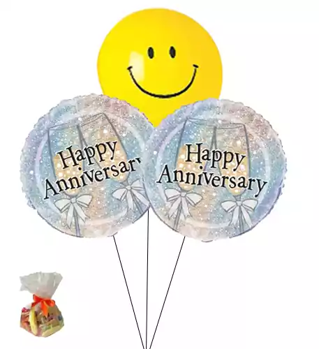 Happy Anniversary Sweet Balloon-With Smily Face Balloon(Bunch Of Three)