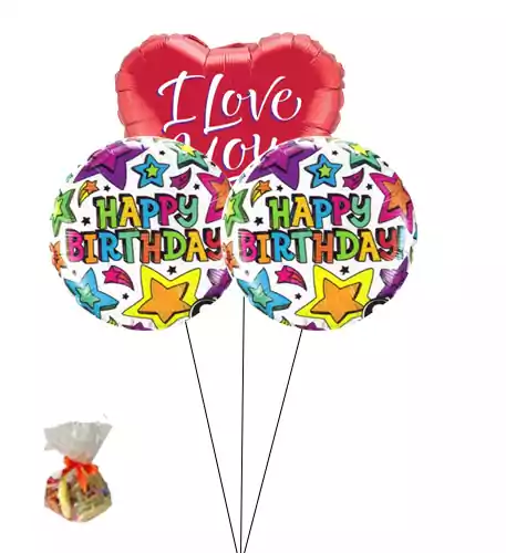 Happy Birthday Star Sweet Balloon-With I Love You Balloon(Bunch Of Three)
