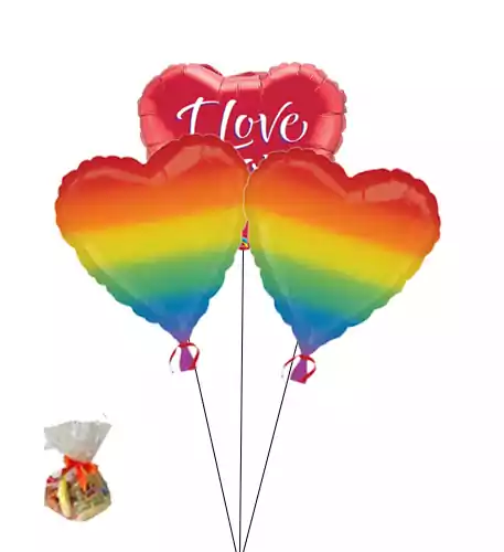 Rainbow Heart Sweet Balloon-With I Love You Balloon(Bunch Of Three)