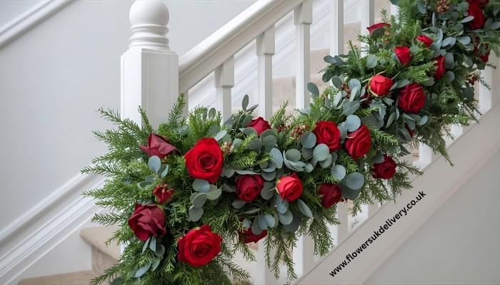 Christmas flowers UK garland DIY staircase decoration ideas