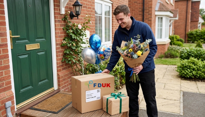 Father's Day Gifts For Dad delivered to door with balloons and flowers UK Placement: Below Introduction