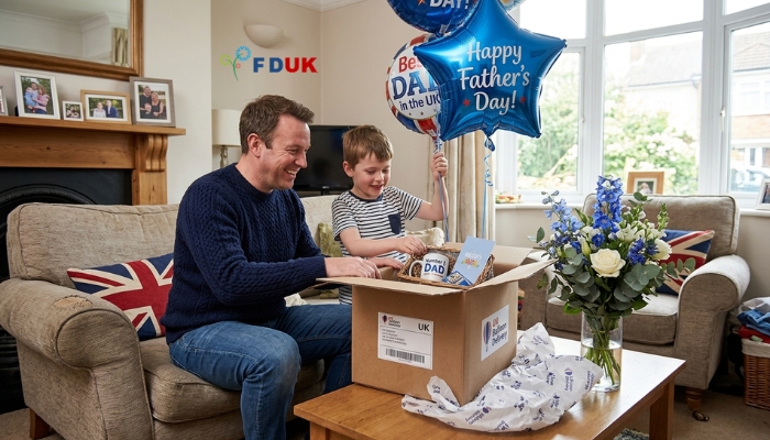 Father's Day Balloons Delivery UK unboxing gift with flowers Placement: Within 