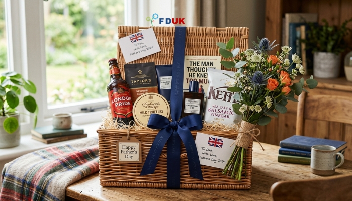 Father's Day gift hampers UK with flowers and ribbon — gifts for UK delivery Relevance: Introduces the overall theme of the guide with a warm, celebratory image. Placement: Below the introduction