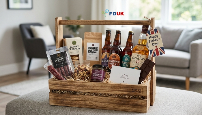 Send gift hampers UK — Father's Day gift hampers for dad with fast UK delivery Relevance: Shows exactly what a well-curated hamper looks like, inspiring readers to purchase. Placement: Below section 5