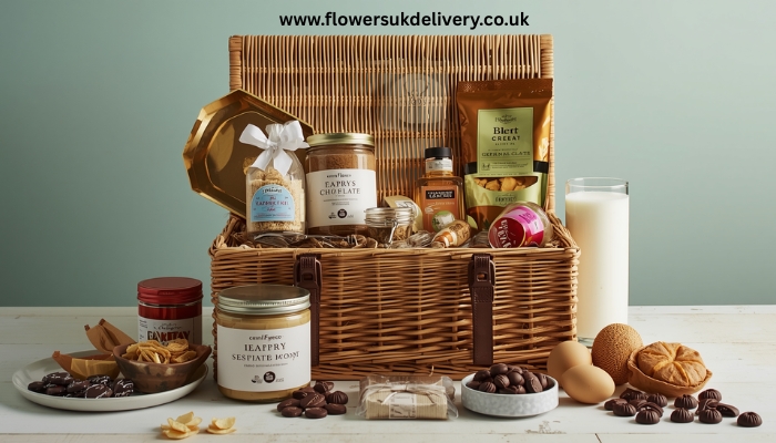 Personalized Easter hampers UK — luxury gift hamper with chocolates and treats Relevance: Shows what's inside a typical Easter hamper Placement: Within Section 3