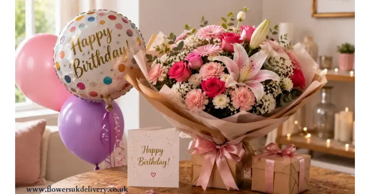 Birthday Flowers and Balloons
