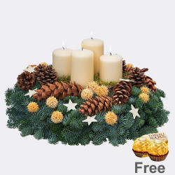 Cream Coloured Wreath (Ã˜ 30 cm) with 2 Ferrero Rocher
