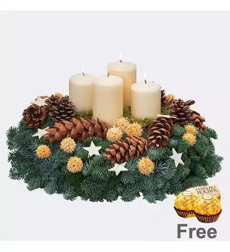Cream Coloured Wreath (Ã˜ 30 cm) with 2 Ferrero Rocher