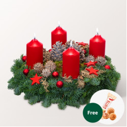Red Coloured Wreath (Ã˜ 30 cm) with 3 Ferrero Giotto