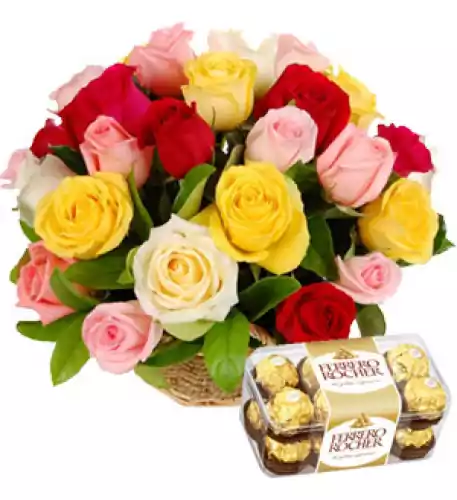 (21) Fruit Basket W/ Flowers & Juice