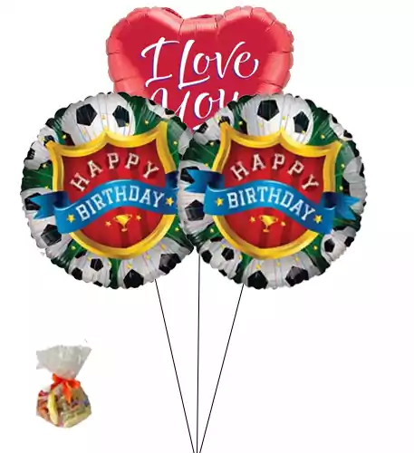 Happy Birthday Football Sweet Balloon-With I Love You Balloon(Bunch Of Three)