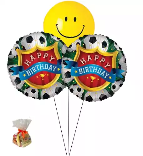 Happy Birthday Football Sweet Balloon-With Smily Face Balloon(Bunch Of Three)