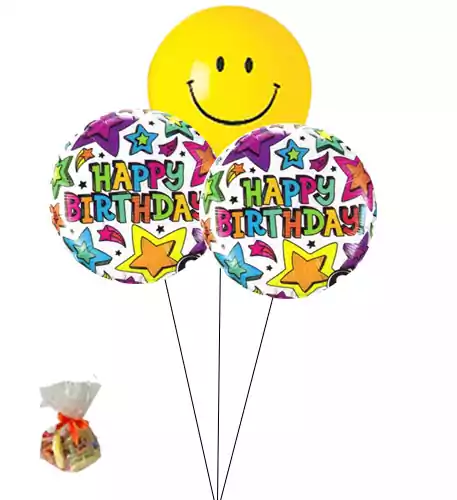 Happy Birthday Star Sweet Balloon-With Smily Face Balloon(Bunch Of Three)