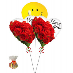 I Love You Roses Sweet Balloon-With Smily Face Balloon(Bunch Of Three)