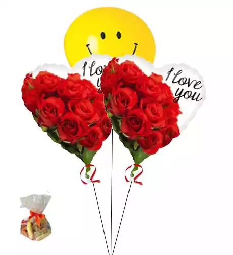I Love You Roses Sweet Balloon-With Smily Face Balloon(Bunch Of Three)