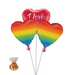 Rainbow Heart Sweet Balloon-With I Love You Balloon(Bunch Of Three)