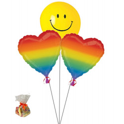 Rainbow Heart Sweet Balloon-With Smily Face Balloon(Bunch Of Three)