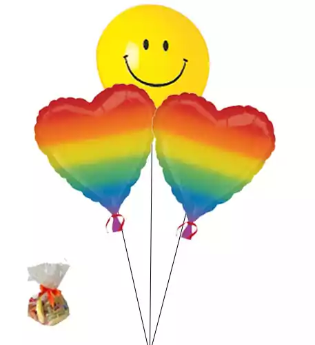Rainbow Heart Sweet Balloon-With Smily Face Balloon(Bunch Of Three)