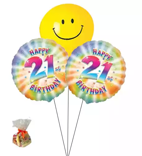 Happy 21st Birthday Sweet Balloon-With Smily Face Balloon(Bunch Of Three)