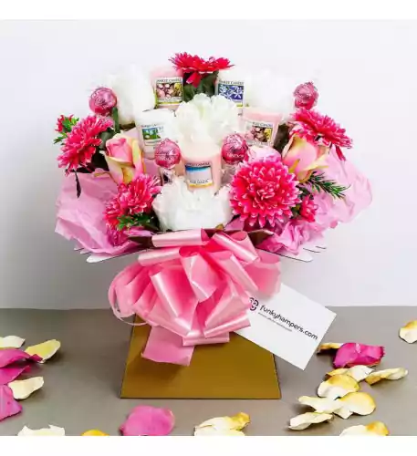 Pretty in Pink Chocolate and Yankee Candle Bouquet