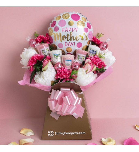 Mother's Day Pretty in Pink Chocolate and Yankee Candle Bouquet