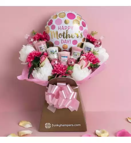 Mother's Day Pretty in Pink Chocolate and Yankee Candle Bouquet