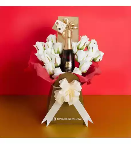 Prosecco and White Roses Belgian Chocolate Bouquet