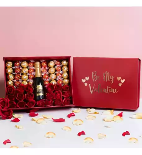 Be My Valentine Luxury Prosecco Hamper with Red Roses and Chocolates