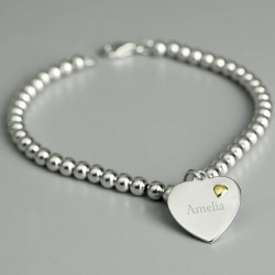 Personalised Sterling Silver and 9ct Gold Heart Bracelet Personalised Sterling Silver and 9ct Gold Heart Bracelet