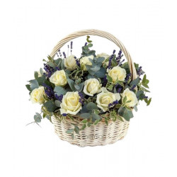 Basket with White Roses and Lavender (Basic)