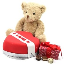 Red Heart Chocolates and Bear (7 Inch Red Heart Chocolates and Bear)