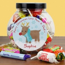 PERSONALISED FELT STITCH REINDEER SWEET JAR