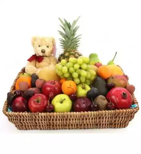 Premium Fruit Basket With Bear