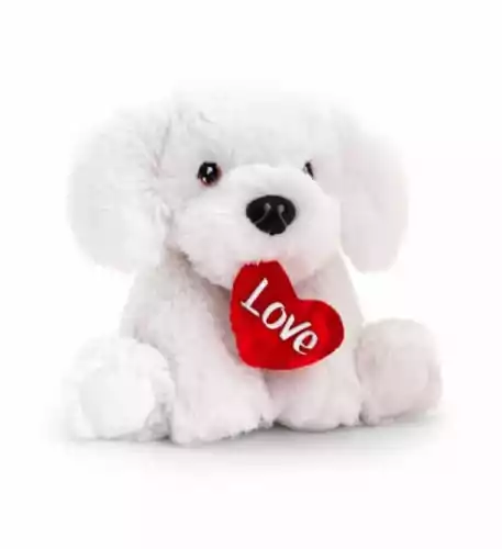 Keeleco Bichon Frise dog teddy with love heart 25cm quantity