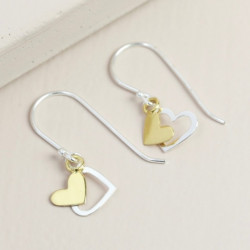 Sterling Silver Double Heart Drop Earrings