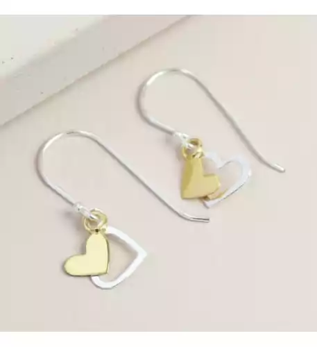 Sterling Silver Double Heart Drop Earrings