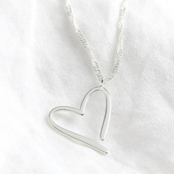 Silver Heart Outline Pendant Necklace
