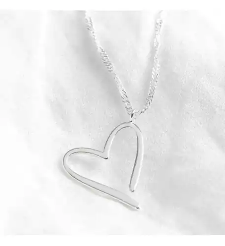 Silver Heart Outline Pendant Necklace