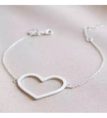Large Heart Outline Bracelet in Silver