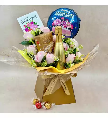 Happy Anniversary Chocolate Bouquet with Prosecco Happy Anniversary Chocolate Bouquet with Prosecco