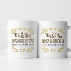 Personalised Mr and Mrs Love Birds Mug Set Personalised Mr and Mrs Love Birds Mug Set