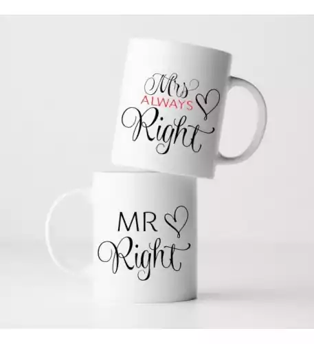 Mr and Mrs Right Heart Mug Set