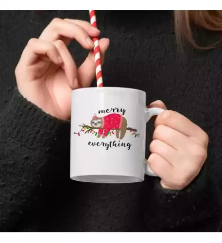 Merry Everything Christmas Sloth Mug