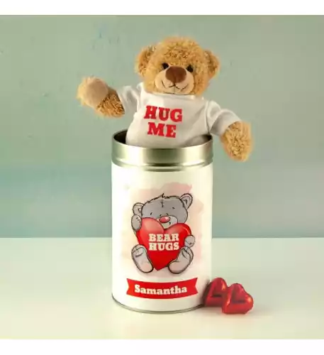 Personalised Bear Hugs Teddy In A Tin