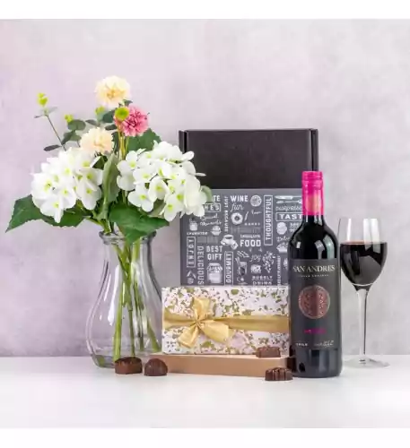 Wine Chocolates & Flowers Gift