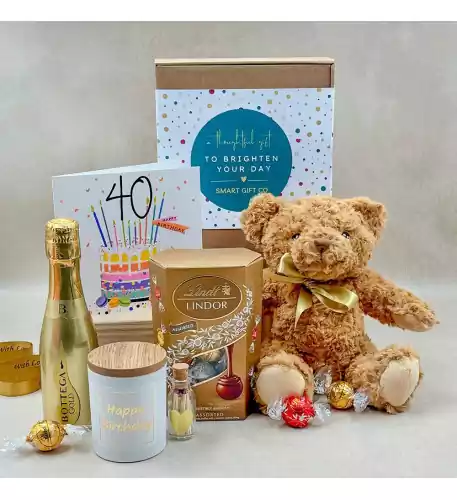 Luxury 40th Birthday Gift Box with Teddy Bear & Prosecco Luxury 40th Birthday Gift Box with Teddy Bear & Prosecco