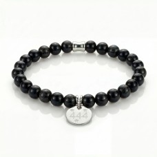 Angel Number 444 Black Tourmaline Bracelet - Sterling Silver Charm