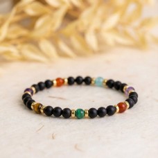 7-Chakra Bead Bracelet with Black Onyx and Gold-Filled Accents