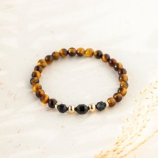 Spiritual Protection Gemstone Bracelet with Tiger's Eye and Black Tourmaline