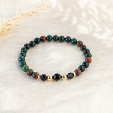 Black Tourmaline & Bloodstone Bracelet - Protective Crystal Jewellery with Gold Details